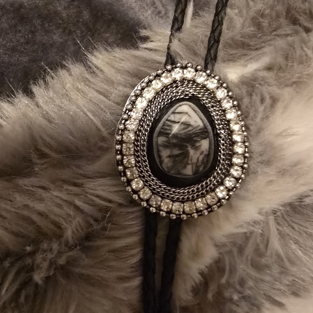 Bolo Tie Western Black Grey Stone Rhinestone Studded From BUCKLE
